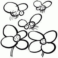 Colorear abejas volando sobre las flores
