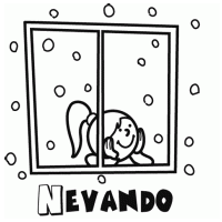 Colorear a una niña viendo nevar