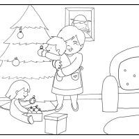 Colorear abuela decorando el árbol de navidad con su nieta