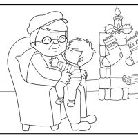 Colorear niño besando a su abuelo en navidad