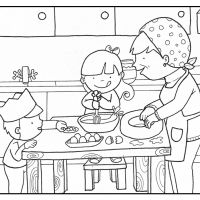 Colorea niños cocinando con su abuela en navidad