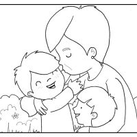 Colorear abuela besando a sus nietos