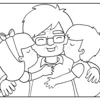 Colorear nietos besando a su abuela