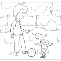 Colorea a un niño jugando al fútbol con su abuelo