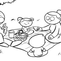 Colorea a unos abuelos con sus nietos de picnic