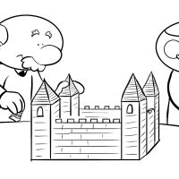 Colorear abuelo construyendo un castillo de lego con su nieto