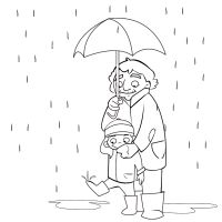 Colorea abuela acogiendo a su nieta bajo el paraguas