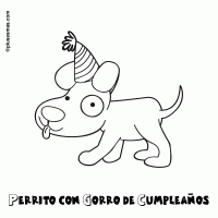 Colorear perrito con gorro de cumpleaños