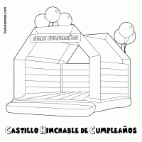 Colorear castillo hinchable de cumpleaños