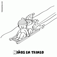 Colorear niños en un trineo