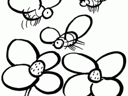 Colorear abejas volando sobre las flores