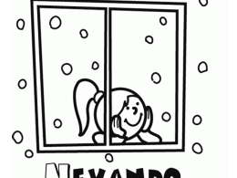 Colorear a una niña viendo nevar