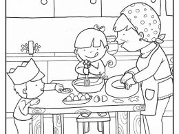 Colorea niños cocinando con su abuela en navidad