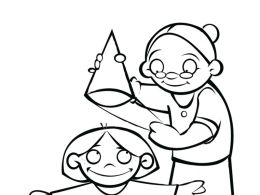 Colorear abuela poniendo el gorro de cumpleaños a su nieta