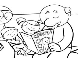 Colorear abuelos leyendo la revista caracola a sus nietos