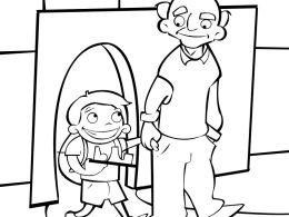Colorear abuela recogiendo a su nieta del colegio