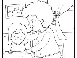 Colorear abuela acostando a su nieta