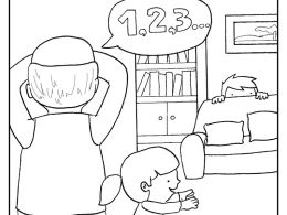Colorea a un niño jugando al escondite con su abuelo