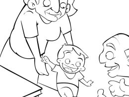 Colorea abuelos enseñando a andar a su nieto