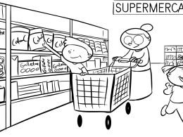 Abuela comprando en el supermercado con sus nietos