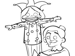 Colorear abuela haciendo un disfraz a su nieta
