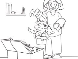 Colorear abuela colocando los juguetes con su nieto