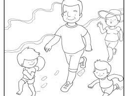 Colorear abuelos corriendo por la playa con sus nietos