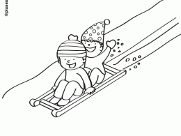 Colorear niños en un trineo