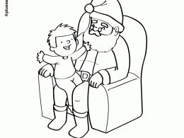 Colorear a un niño en las rodillas de papá noel
