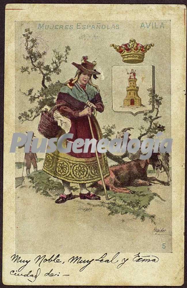 Mujer española y escudo de ávila