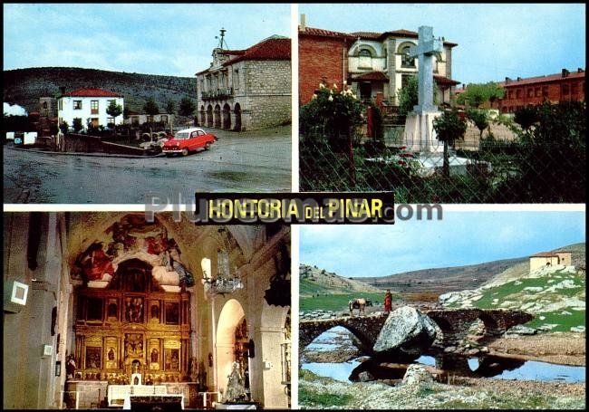 Hontoria del pinar (burgos): plaza del generalísimo, monumento a los caídos, iglesia y puente de san juan