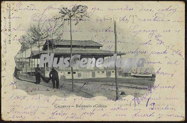 Postal dedicada del Balneario Colón de Caldetas (Barcelona)
