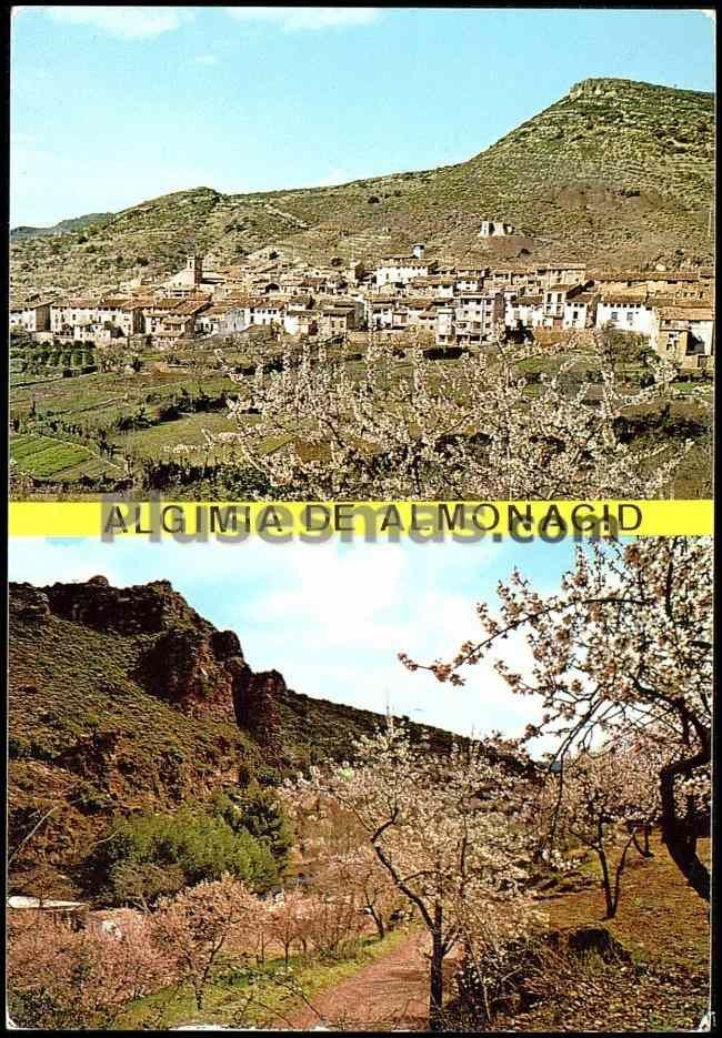 Nacimiento de la fuente de donace y panorámica del pueblo algimia de almonacid (castellón)