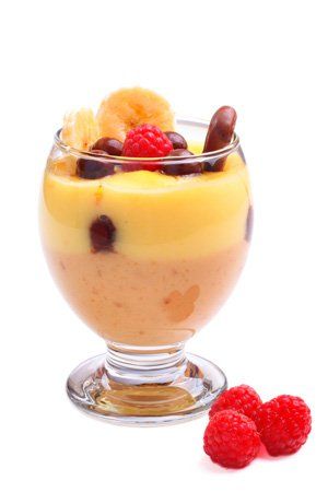 Mousse de caramelo con crema de vainilla